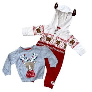 Christmas Baby Sweater & Reindeer Jumpsuit